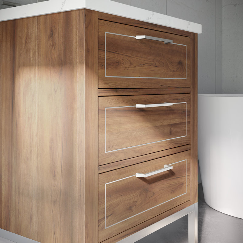 Markham 24'' W Single Vanity, Universal Calacatta Quartz, Brushed Nickel, Walnut