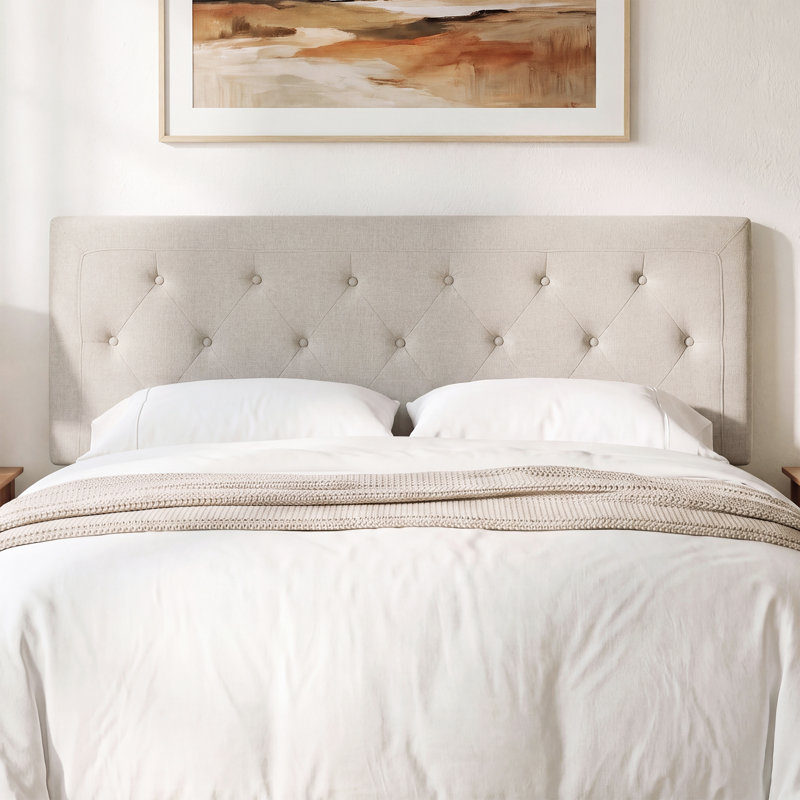 Tête de lit capitonnée, Grand lit, Beige, Linen