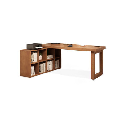 Brown L-Shaped Solid Wood desk