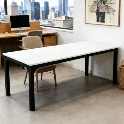 Bureau double moderne pour ordinateur, structure robuste en fer, plateau de 200 cm de long, 70 cm de profondeur, 75 cm de hauteur, design industriel, pieds réglables, montage rapide, noir