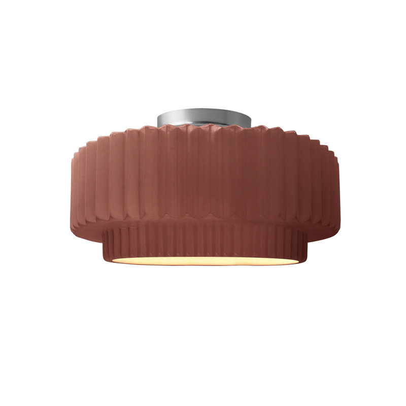 Radiance Ceramic Pleated Semi-Flush Mount, Canyon Clay, Brushed Nickel, 7" H x 12" W x 12" D