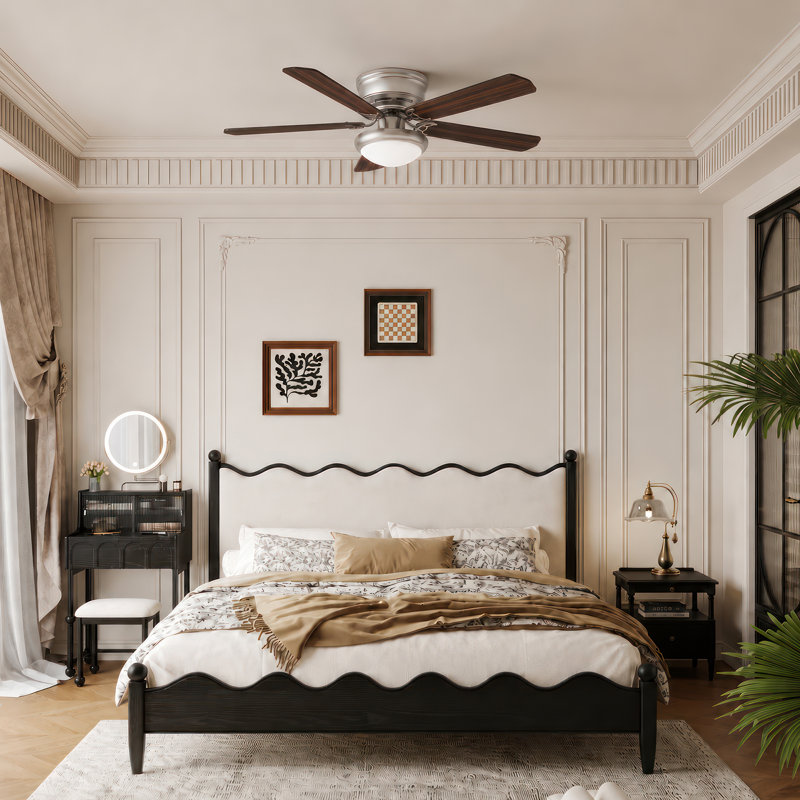 52in Dual-Sided 5 Blades Flush Mount Ceiling Fan with Light, 6-Speed Low Noise DC Motor Reversible Airflow, Nickel