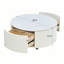 Table basse ronde moderne mobile avec roulettes, 2 tiroirs, plateau en pierre frittée motif marbre, blanc-1256757569