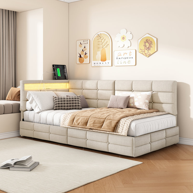 Chippenham Daybed With 2 Drawers Without Matress, European Single (90 x 200 cm), Beige