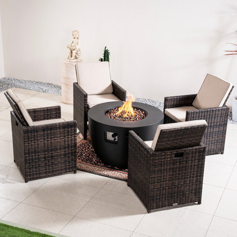 Ensemble de conversation extérieur pour 4 personnes avec table foyer, Beige, Brun