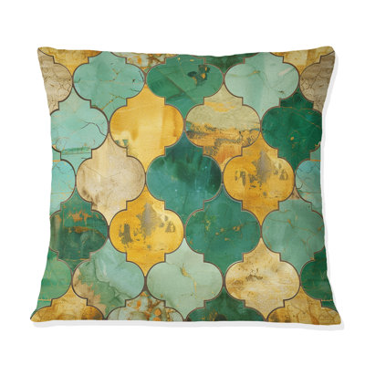 Coussin décoratif mosaïque dorée verte et dorée I - Tiles