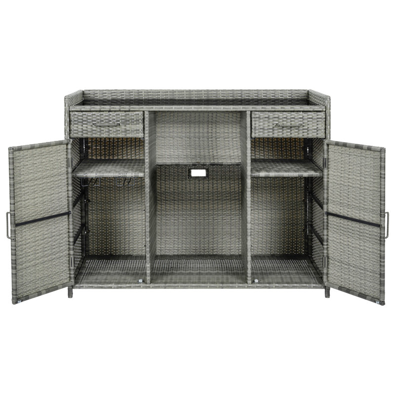 Armoire de rangement d'extérieur en osier, Gris