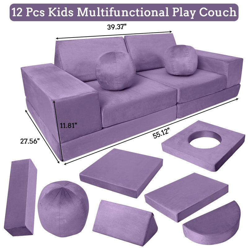 Canapé pour enfants, canapé modulaire pour tout-petits 12 pièces, Similicuir mauve
