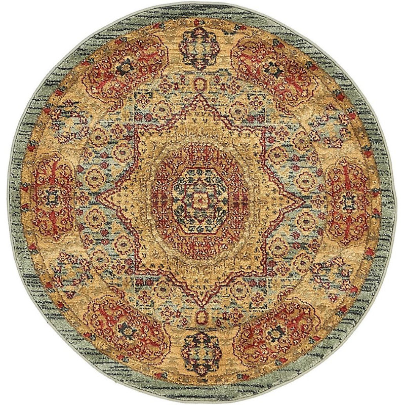 Tapis à motif oriental brun / beige / vert Palazzo, Rond 3 pi 3 po