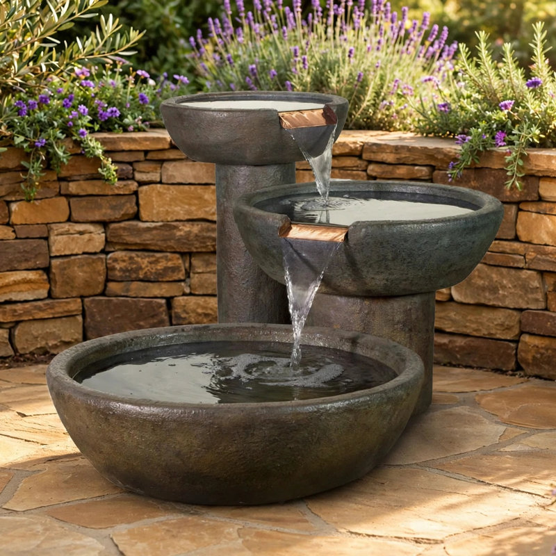 Deco Spill Cast Stone Fountain, Chestnut