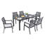 Ensemble de salle à manger 7 pièces en fonte d'aluminium avec table rectangulaire et 6 chaises fixes - noir Ember, coussins Sunbrella