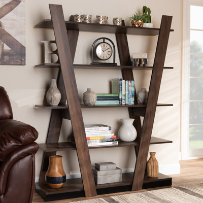 Hollen Modern and Contemporary 5-Tier Wood Geometric Living Room Display Shelf