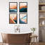 Ensemble encadré de 4 paysages encadrés sur papier orange et bleu-93012710-93012713