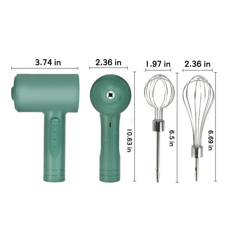 Power Cordless Hand Mixer With 2 Stir Whisks, Green