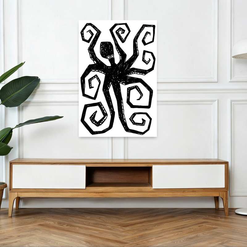 «Black Octopus Swirl Abstract Modern Contemporary Octopus Ocean», reproduction d'art murale, 48" H x 32" W