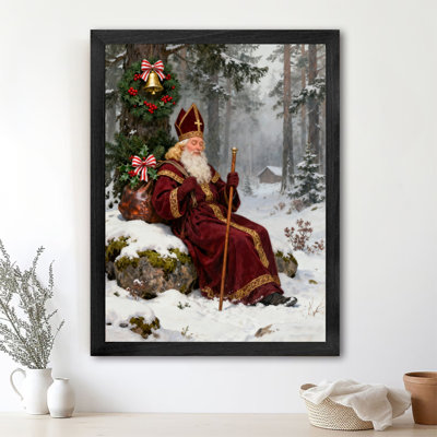 Art mural rétro noir encadré père Noël Saint-Père