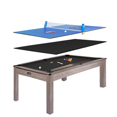 7FT Sports Fan Pool Table, 84" Billiard Table with Rustic Grey Wood Finish and Black Cloth for Game Room, Home & Office