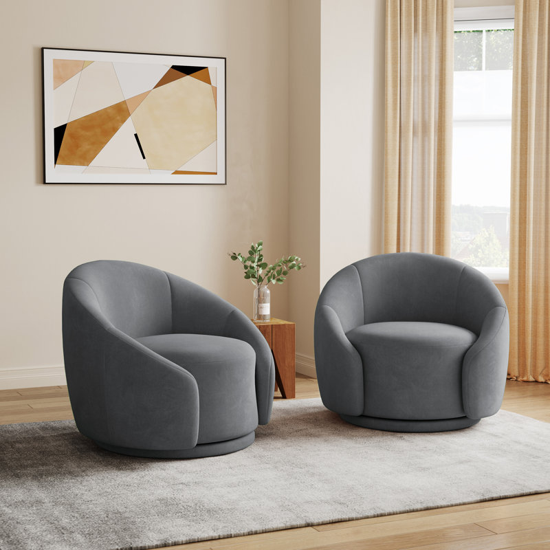 Aunna 89.2Cm Wide Swivel Barrel Chair, Grey Cotton