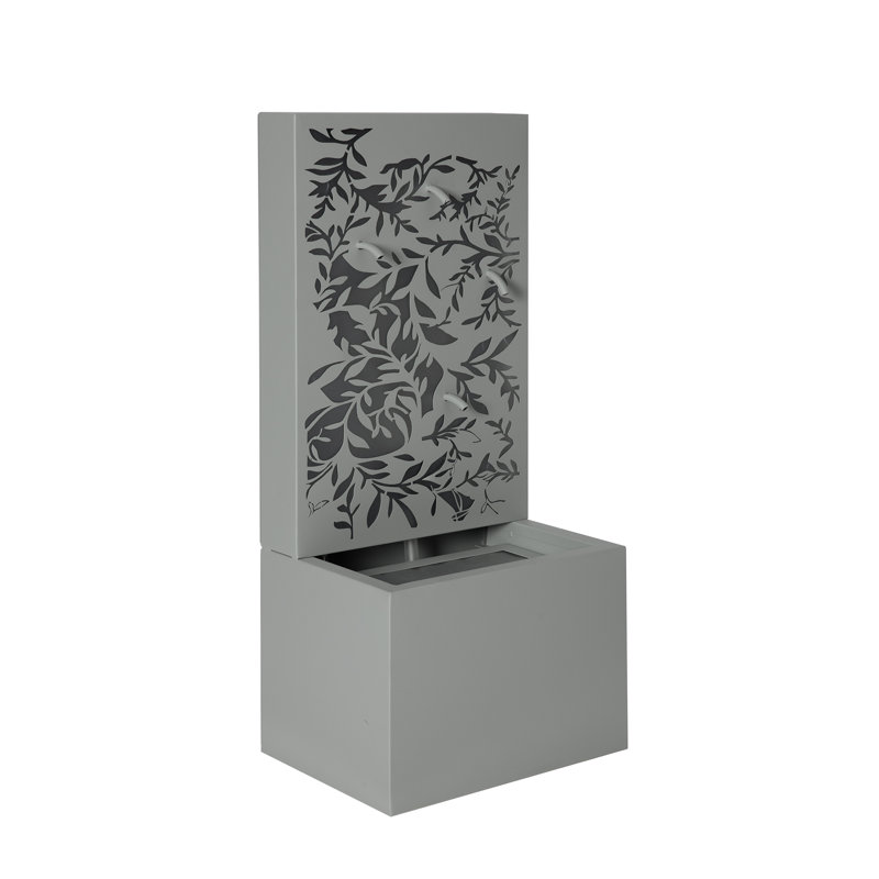Light Gray Metal Leaf Cutout Outdoor Water Wall Fountain with LED Lights