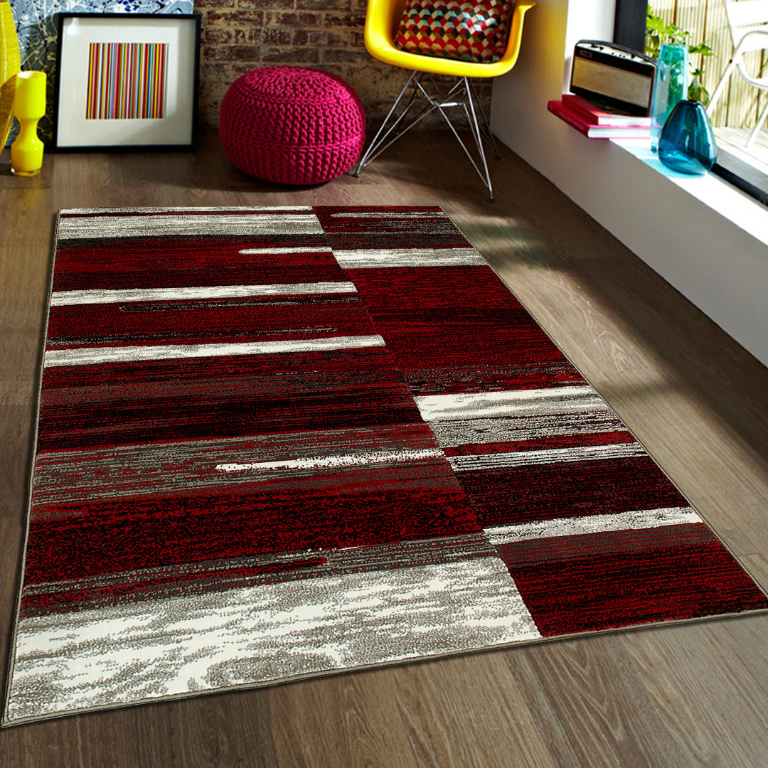 Abstract Power Loom Red Area Rug AllStar Rugs Rug 