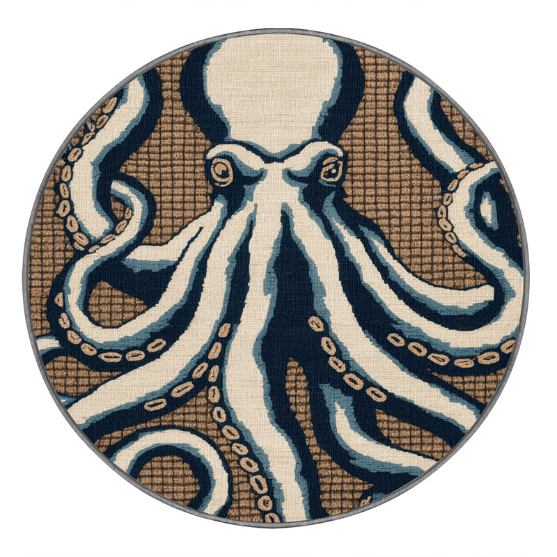Washable Octopus Nautical Area Rug, Rectangle 7' x 9'
