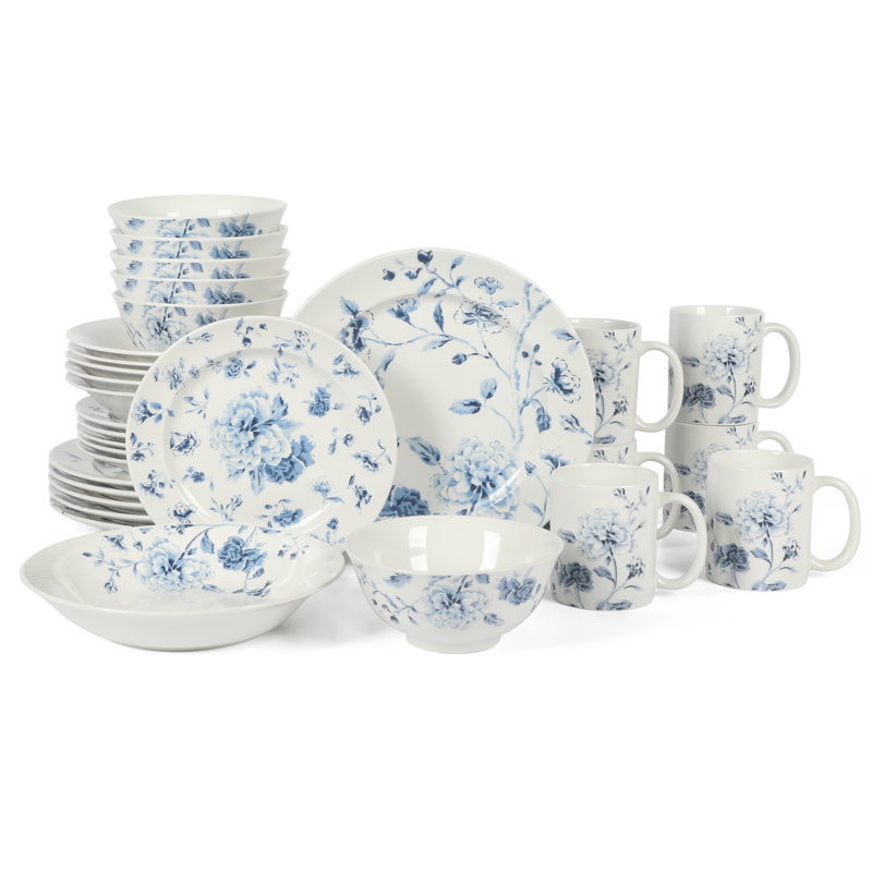 Ensemble de vaisselle et assiettes décoratives en porcelaine 30 pièces Martha Stewart Empress Bouquet