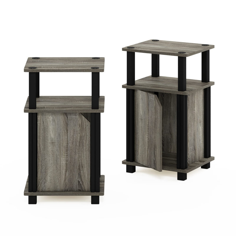 3-Tier End Side Table/Nightstand with Door(2-Pack)