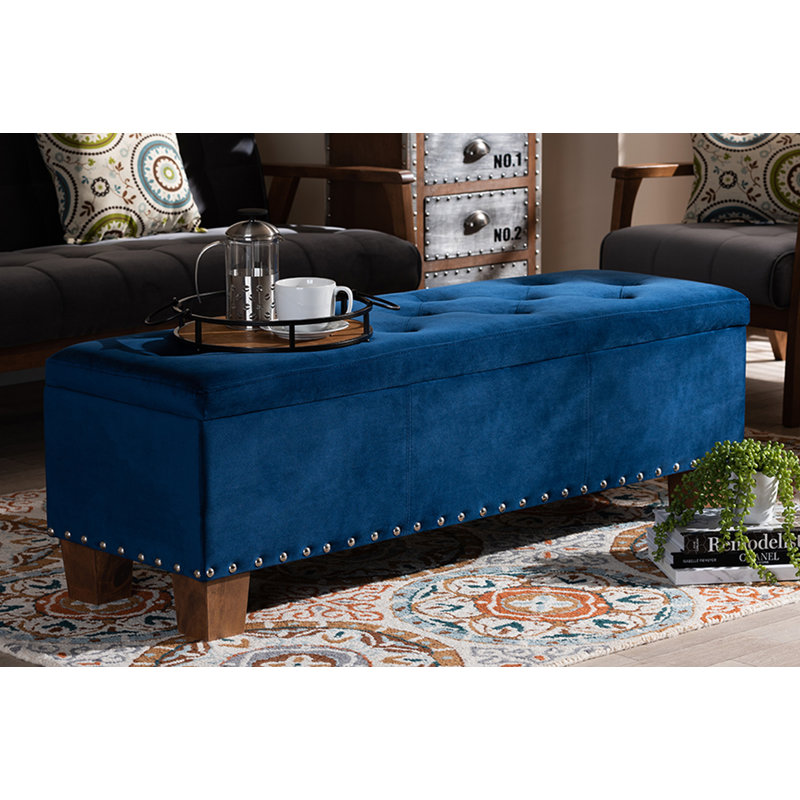 Banc de rangement avec repose-pieds Llewellyn, Bleu marine