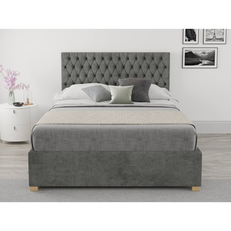 Central City Upholstered Ottoman Storage Bed, Double (4'6), Granite
