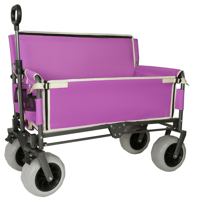 Chariot pliant 3 en 1 avec siège de banc - capacité de 500 lb, roues tout-terrain de 9 po x 4 po, structure en acier robuste pour le camping, la plage et l'extérieur
