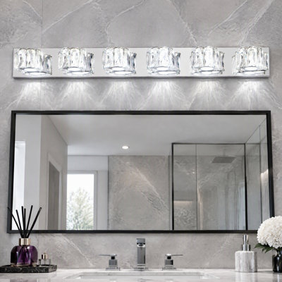 Éclairage à DEL pour meuble-lavabo à DEL, abat-jour en cristal, intensité variable, chrome poli moderne