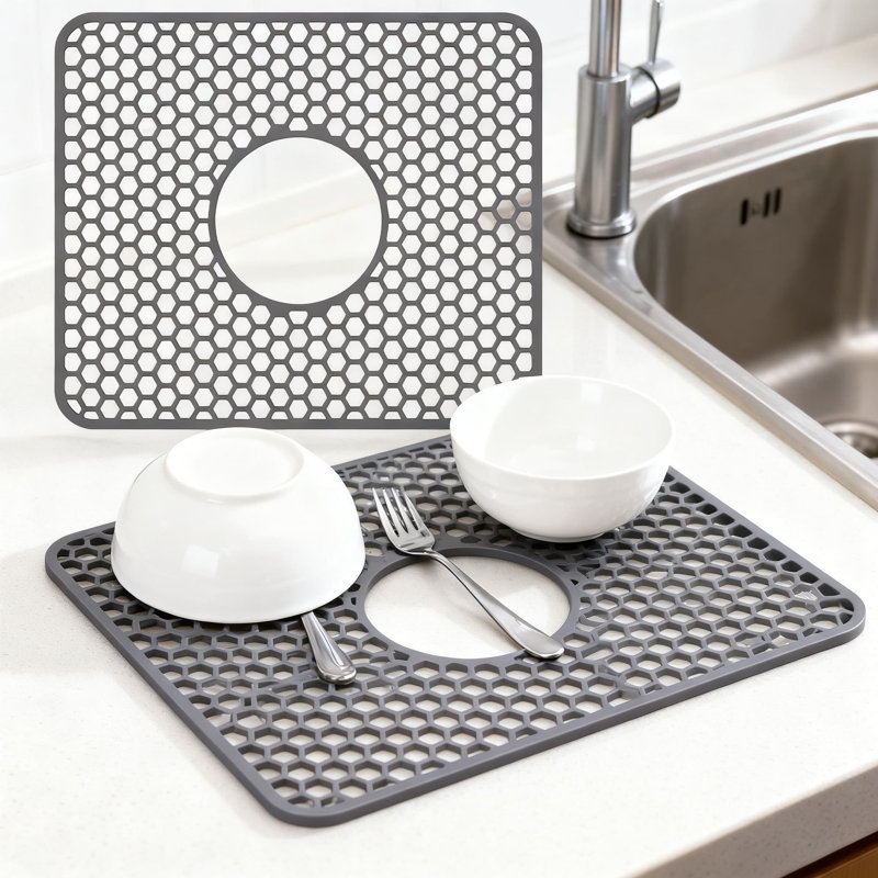 Premium Silicone Kitchen Sink Protector Mats - Non-Slip, Heat Resistant, Easy To Clean With Rear And Center Drain Options For Countertop And Sink Protection