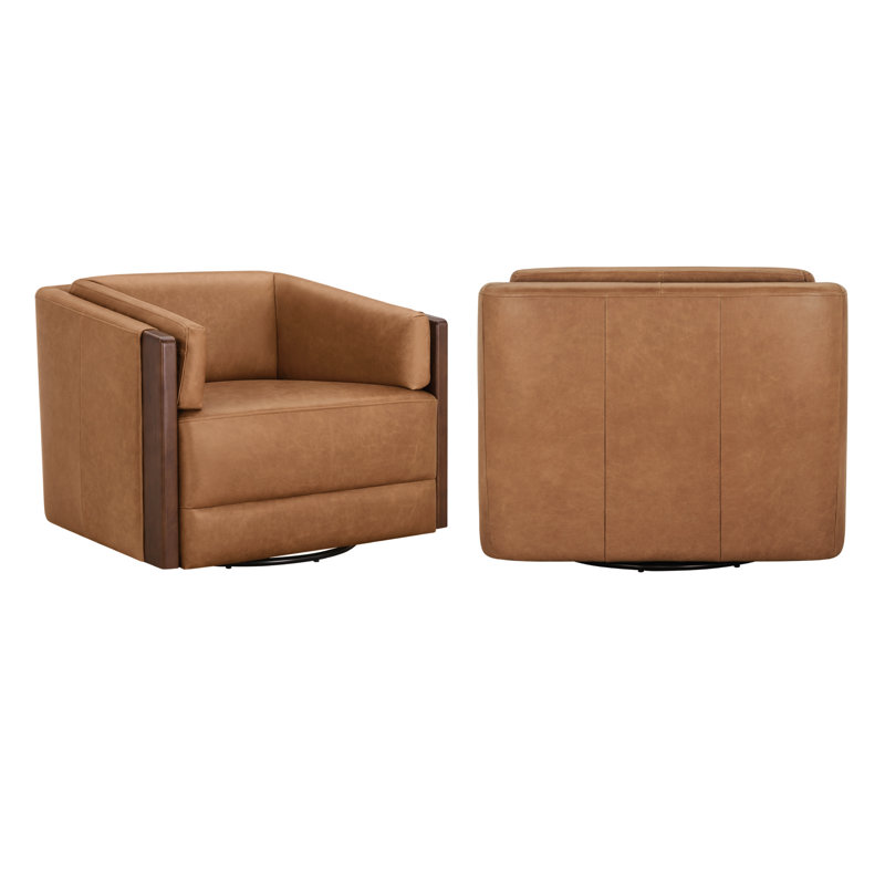 Chaise d'appoint pivotante Audrey (ensemble de 2), Cuir véritable Aline Butternut