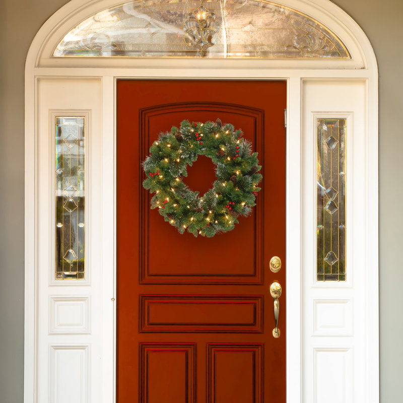 30'' Green Pre-Lit Artificial Christmas Wreath with Pine Cones and Berries