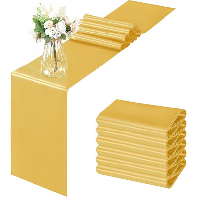 Table Runner - Gold - 6 Pack, Satin, Bright Silky Smooth, Luxury, Birthday/Wedding/Party/Banquets