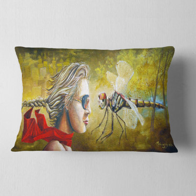 Humain et libellule - Coussin décoratif à imprimé abstrait