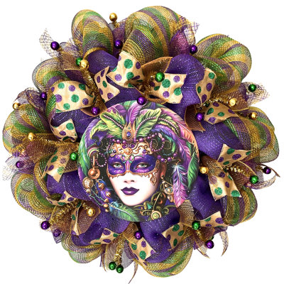 Mardi Gras Woman With Mask Handmade Deco Mesh Wreath