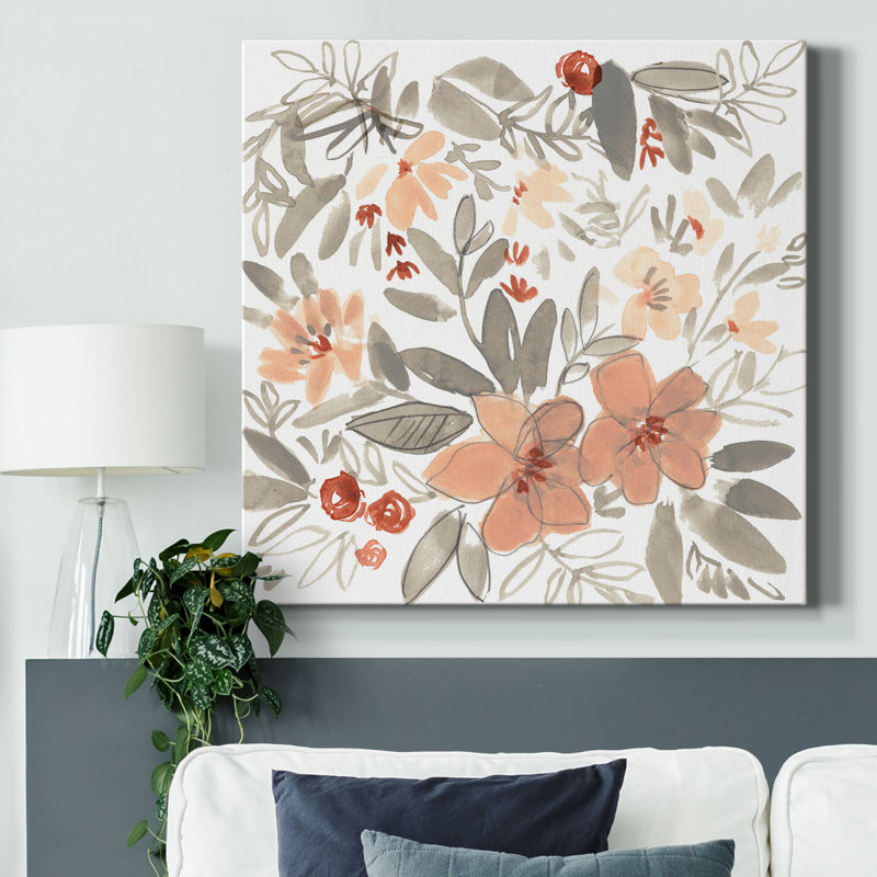 Toile tendue avec châssis «Peach & Rust Blooms II» - Prêt à accrocher, H 24 po x l 24 po x P 1 po