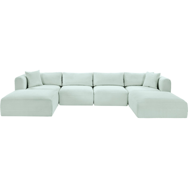 Canapé modulaire Carmean, Velours côtelé texturé velours menthe, 2 repose-pieds sans accoudoirs, 2 en coin, 2 repos