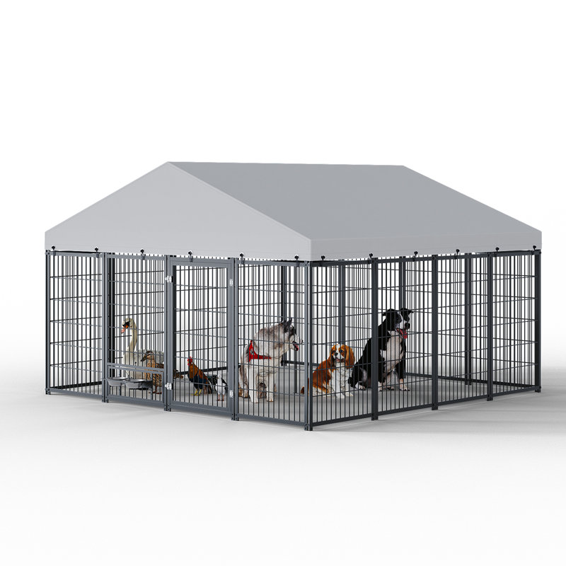 Enclos pour animaux multi-usages - Chenil en métal avec toit 9,62 pi x 9,35 pi x 6,18 h