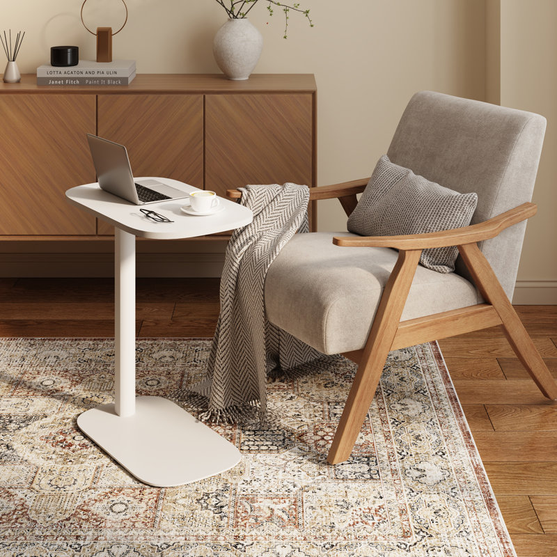 Table de chevet ajustable pneumatique pour ordinateur portable à hauteur réglable avec plateau, Blanc