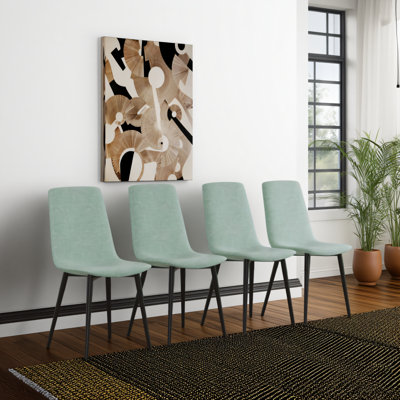 Ensemble de table de salle à manger de 55 po en bois aggloméré de 55 po et de chaises de salle à manger modernes, ensemble de table de salle à manger de style Mid-Century en bois avec base et pieds en métal, table de salle à manger et chaises en lin, couleur de bois naturel