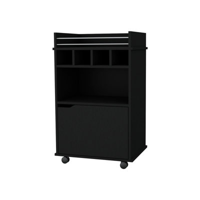 Black 1-Door Bar Cart
