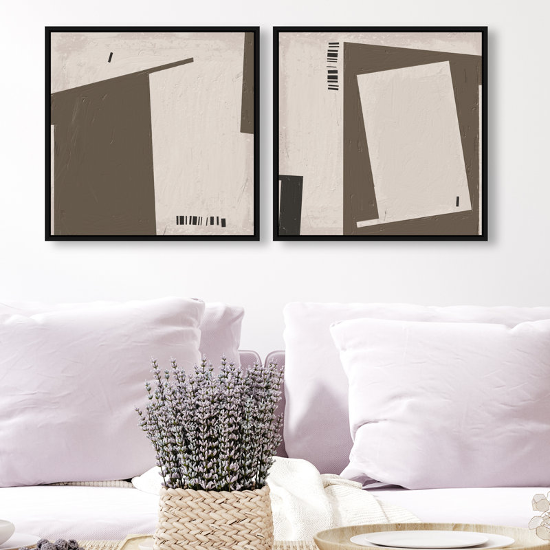 Structural Set Canvas Abstract Print by Oliver Gal, Black Frame, 12 x 12, 17"H x 17"W, Black Floater Frame