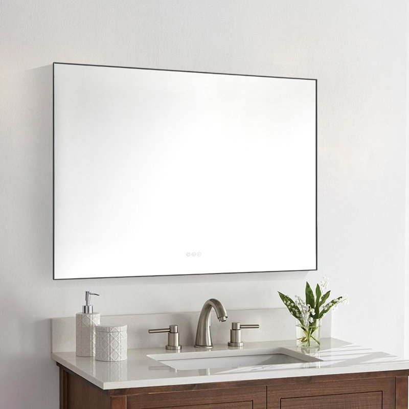 Backlit Led Bathroom Mirror, Frame, Anti-fog Wall-mounted Bathroom Mirror, 3-color Light, Waterproof Dimmable Led Bathroom Mirror With Memory Function, Touch Buttons