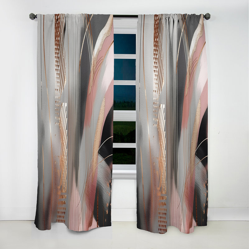 Pink Rose Gold Circle Complexity I - Modern Shapes Abstract Blackout Curtain - 1 Panels, 52" W x 90" L