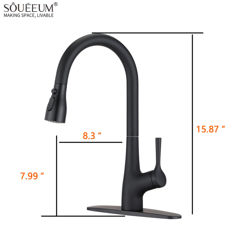 Robinet de cuisine rétractable à poignée simple, Noir