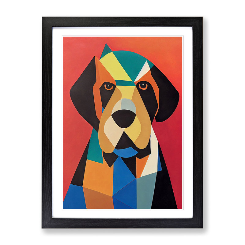 Basset Hound Cubism - Single Picture Frame Print, Black Framed, 64cm H x 46cm W