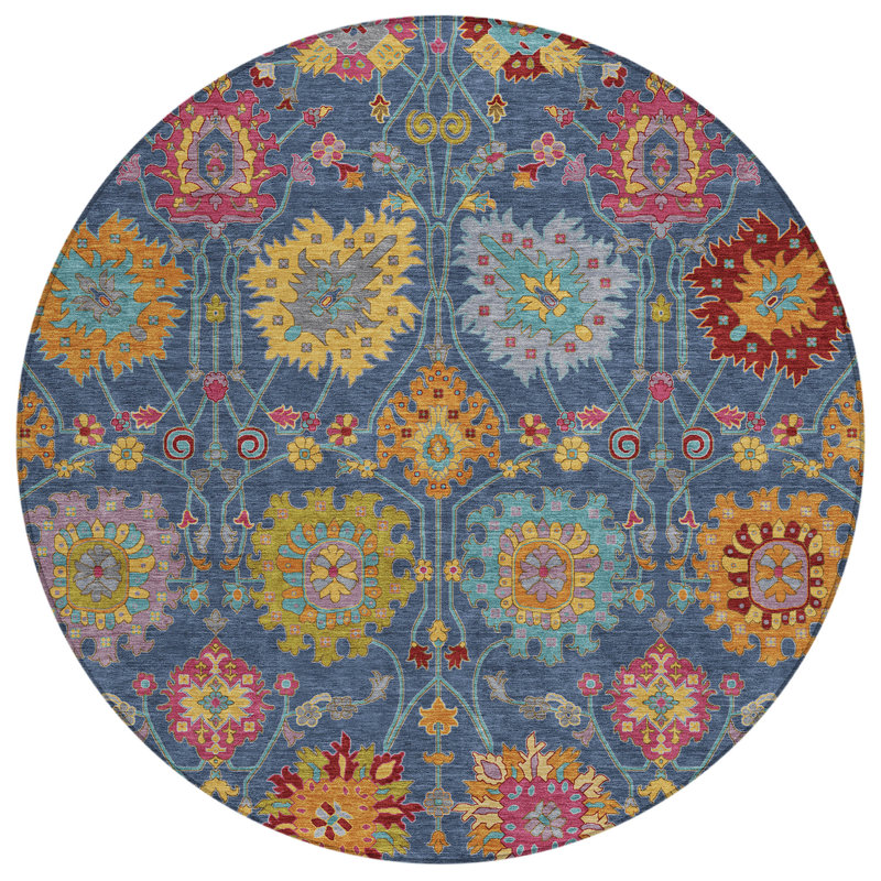 Tapis damassé intérieur / extérieur lavable à la machine ACN2288, Rond 8 pi