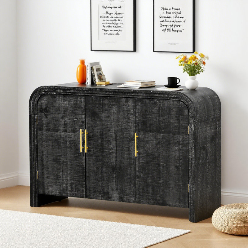 Buffet incurvé rétro avec poignées dorées, armoire de rangement moderne Mid-Century avec tablettes réglables pour le salon et le vestibule de la salle à manger